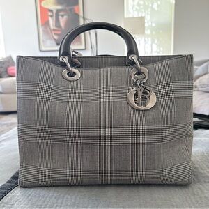 Dior Black and Gray Checkered Tote Bag very clean